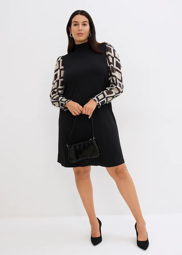 Robe en jersey, Couleur: noir-écru graphique