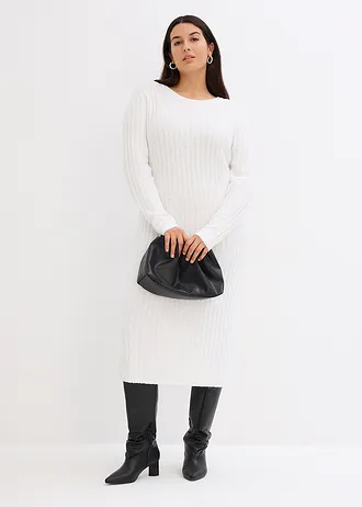 Žebrované pletené šaty, barva: krémově bílá