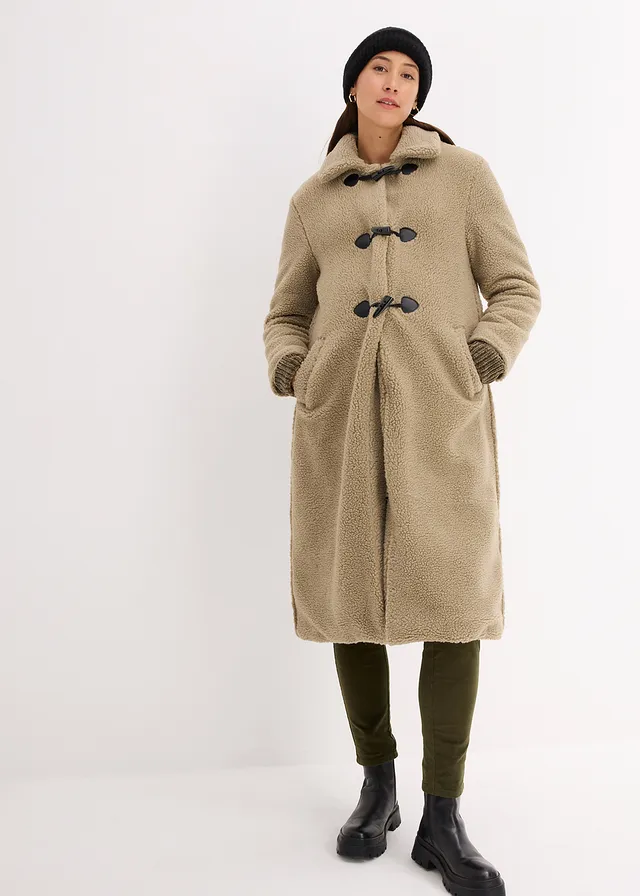 Manteau de grossesse en sherpa avec empiècement de portage, Couleur: new kaki