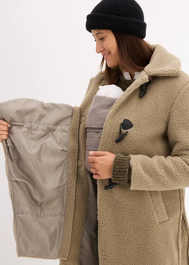 Manteau de grossesse en sherpa avec empiècement de portage • new kaki • product-page.page-title-suffix