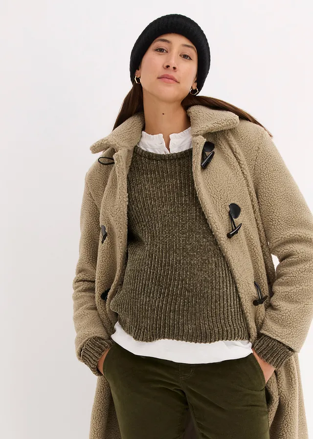 Manteau de grossesse en sherpa avec empiècement de portage • new kaki • product-page.page-title-suffix