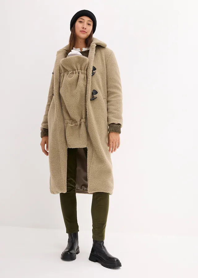 Manteau de grossesse en sherpa avec empiècement de portage, Couleur: new kaki