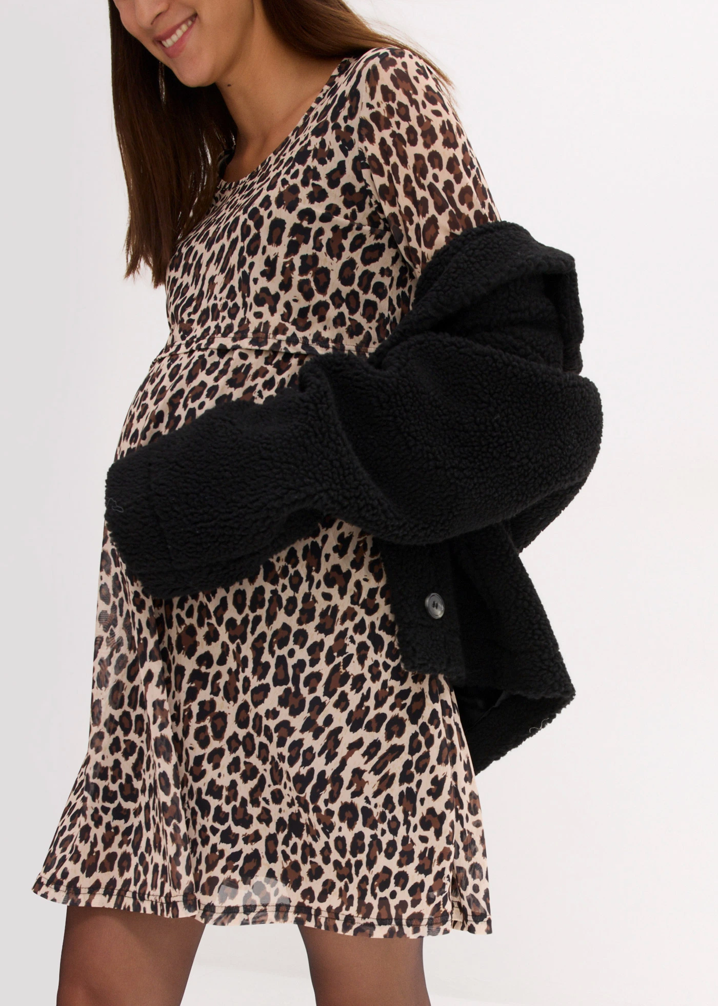 Těhotenské/kojicí šaty 2v1 s leopardím potiskem • tmavě hnědá s leopardím vzorem • bonprix obchod