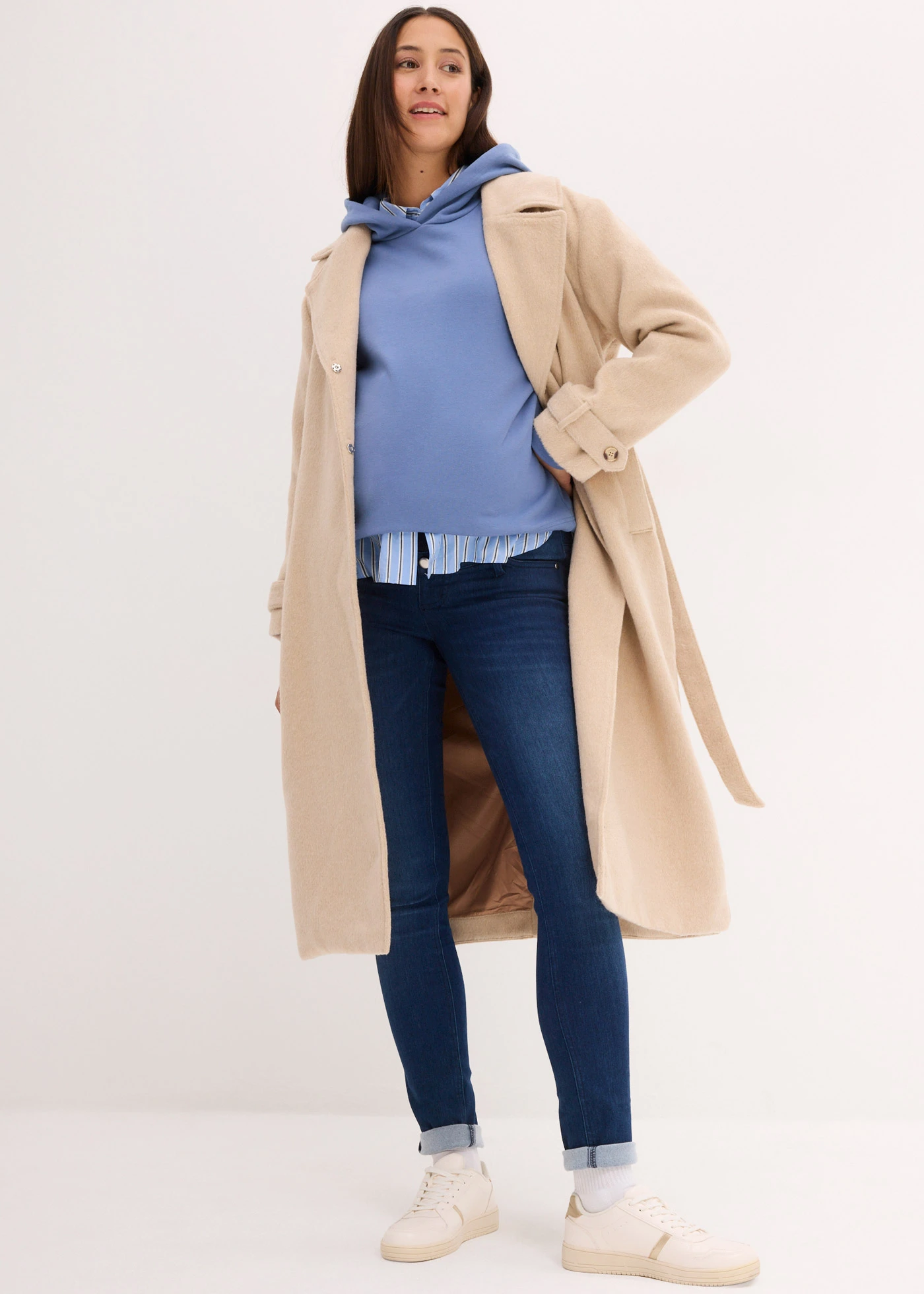 Jeansy ciążowe z ocieplającą spodnią stroną, slim fit • granatowy denim • sklep bonprix