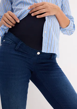 Jeansy ciążowe z ocieplającą spodnią stroną, slim fit • granatowy denim • sklep bonprix
