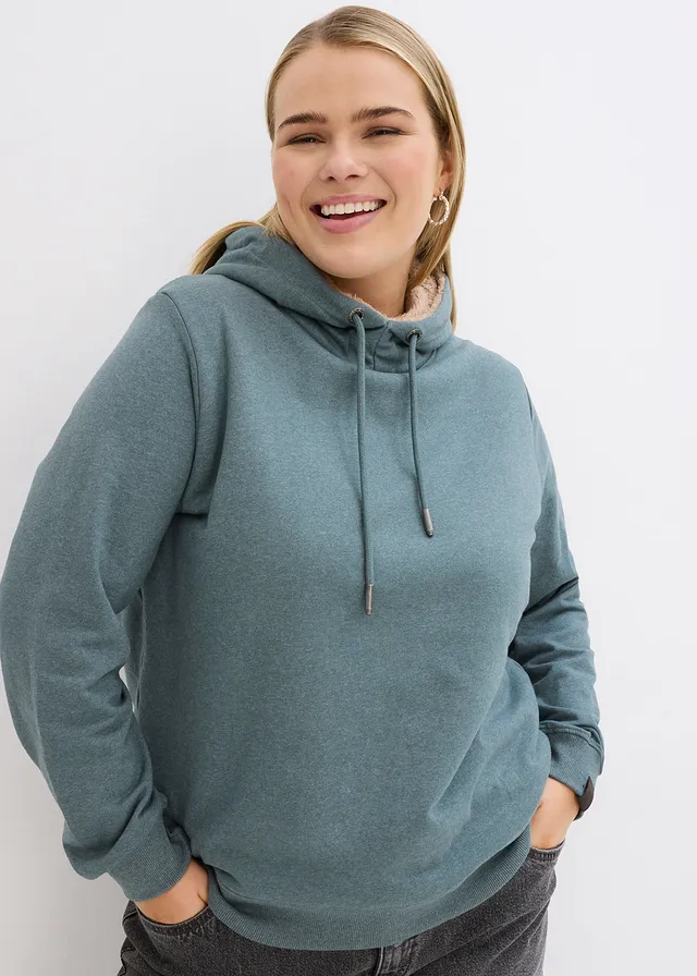 Thermo hoodie met teddy voering, Kleur: eucalyptusgroen