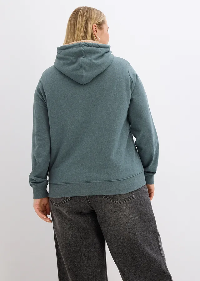 Thermo hoodie met teddy voering, Kleur: eucalyptusgroen