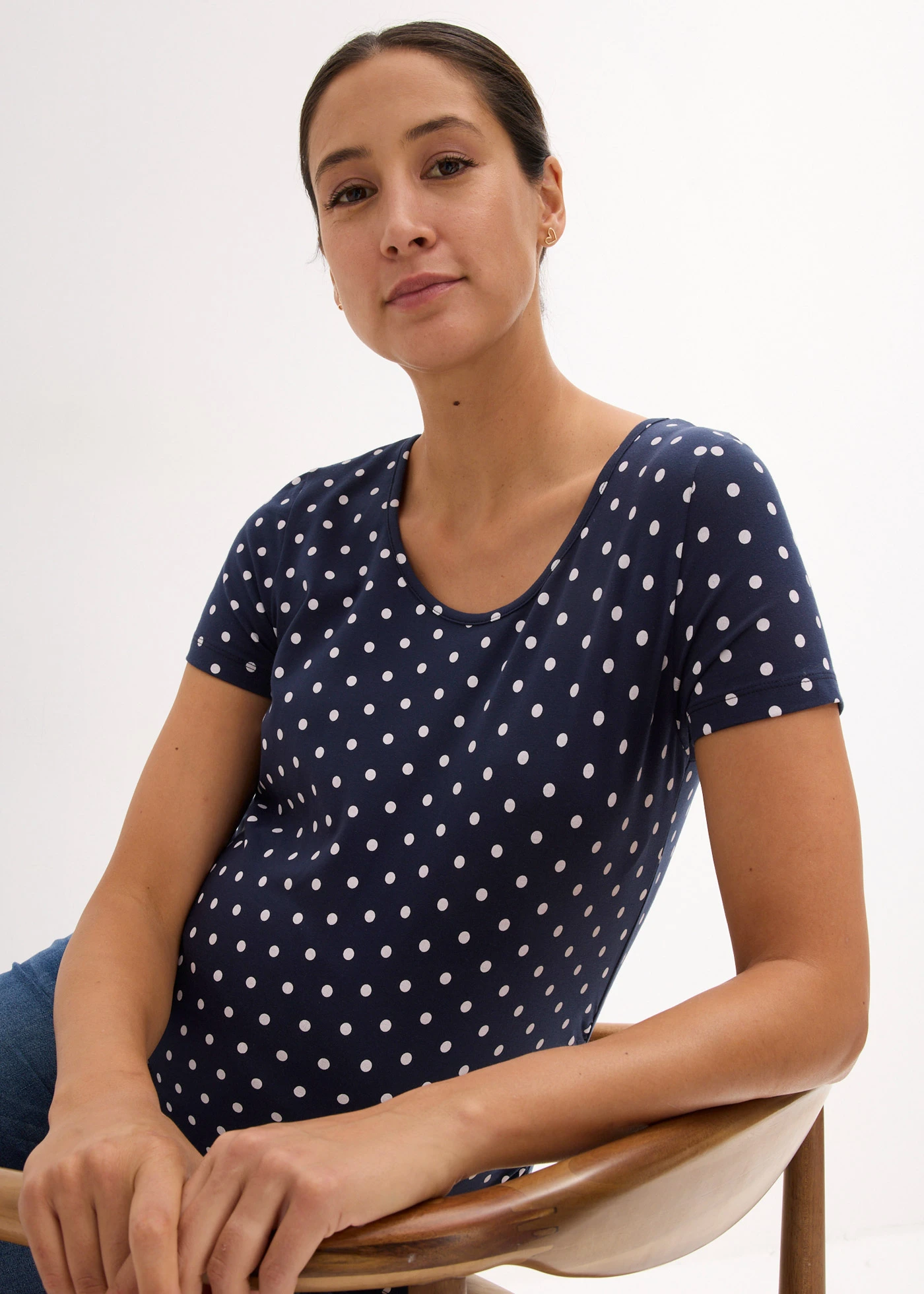 Kismama póló (2 db-os csomag) bio-pamutból, pöttyös • fehér fekete pöttyös+sötétkék fehér pöttyös • bonprix áruház