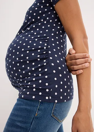 Zwangerschapsshirt (set van 2) met biologisch katoen en stippen • wit+donkerblauw+zwart gestippeld • bonprix online shop