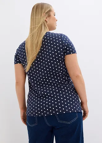 Lot de 2 T-shirts de grossesse en coton, Couleur: blanc pois noir+bleu foncé pois blanc
