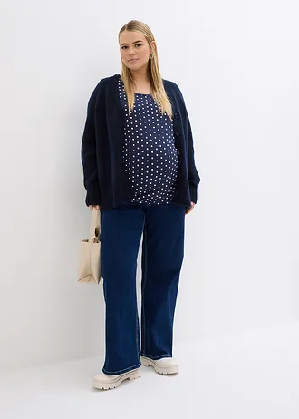 Lot de 2 T-shirts de grossesse en coton, Couleur: blanc pois noir+bleu foncé pois blanc