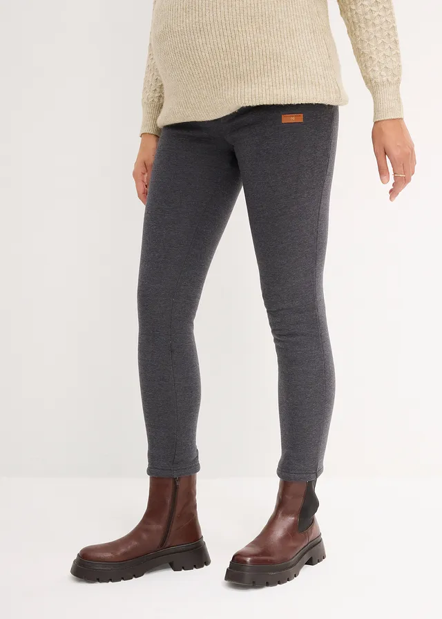 Legging de grossesse avec doublure peluche, Slim Fit, Couleur: anthracite chiné/blanc cassé