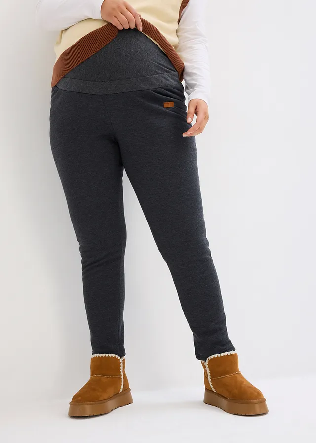 Zwangerschapslegging met teddy voering, slim fit, Kleur: antraciet gemêleerd-wolwit