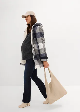 Vlněná těhotenská a nosicí bunda s medvídkovou podšívkou • tmavě modro-šedá kostka • bonprix obchod