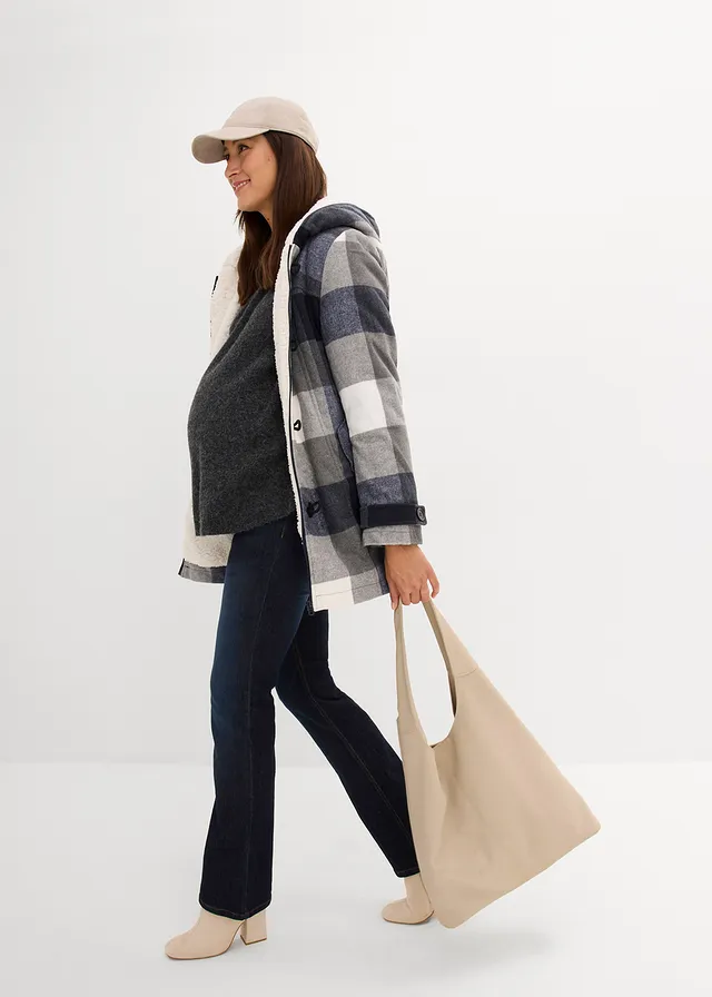 Veste de grossesse et de portage en laine avec doublure peluche • bleu foncé/gris à carreaux • product-page.page-title-suffix