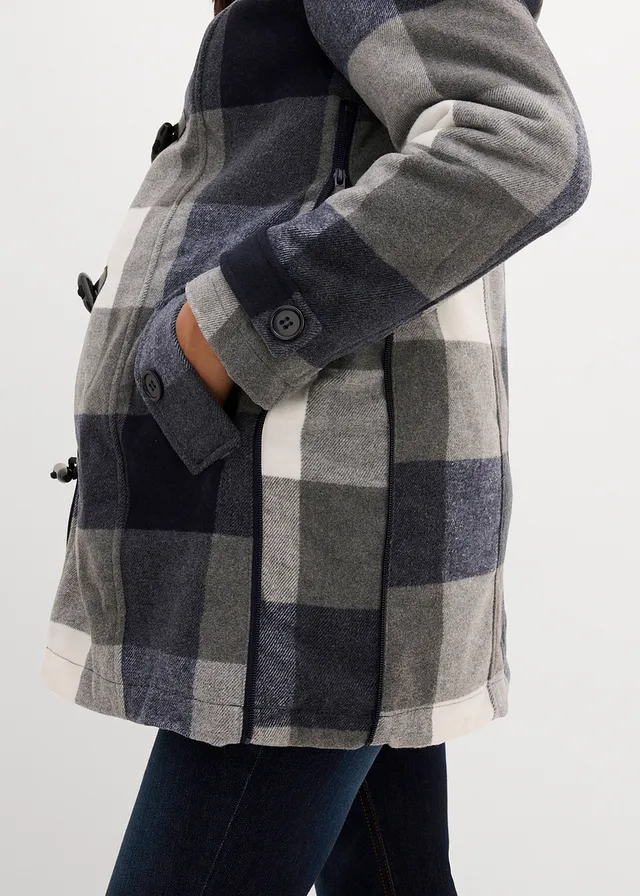 Veste de grossesse et de portage en laine avec doublure peluche • bleu foncé/gris à carreaux • product-page.page-title-suffix