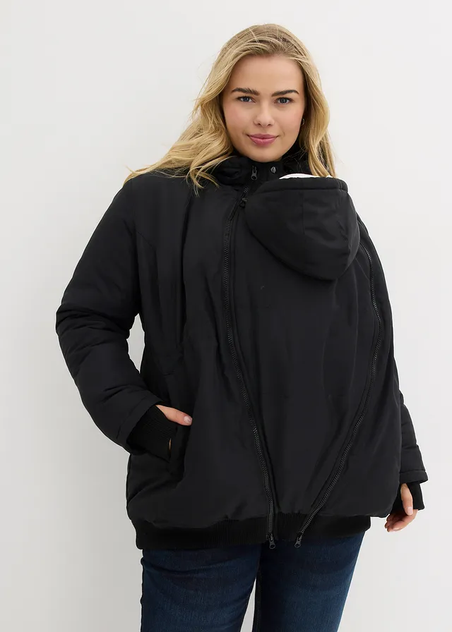 Veste d’hiver 3en1 de grossesse et portage avec deux empiècements, Couleur: noir