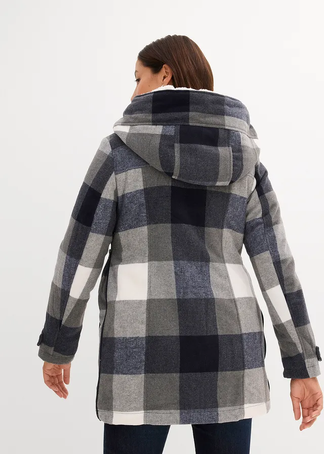 Veste de grossesse et de portage en laine avec doublure peluche • bleu foncé/gris à carreaux • product-page.page-title-suffix