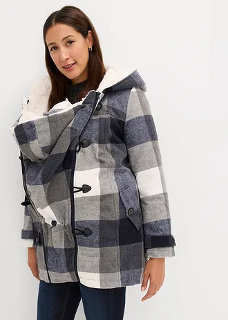 Veste de grossesse et de portage en laine avec doublure peluche • bleu foncé/gris à carreaux • Boutique bonprix