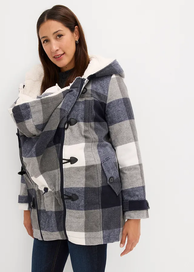 Veste de grossesse et de portage en laine avec doublure peluche • bleu foncé/gris à carreaux • product-page.page-title-suffix