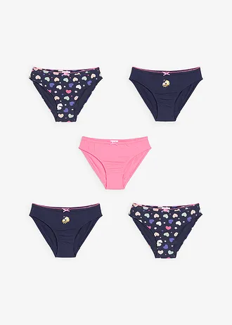 Meisjes slip (set van 5) • donkerblauw-flamingopink gedessineerd • bonprix online shop