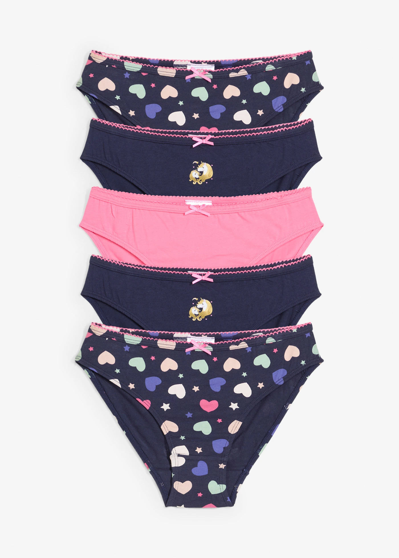 Meisjes slip (set van 5) • donkerblauw-flamingopink gedessineerd • bonprix online shop