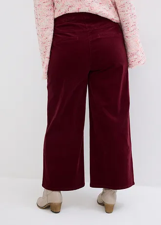 Pantalon en velours côtelé, taille haute élastiquée, Couleur: prune foncé