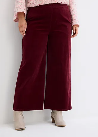 Pantalon en velours côtelé, taille haute élastiquée, Couleur: prune foncé