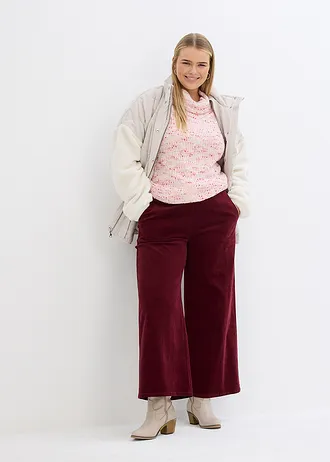Pantalon en velours côtelé, taille haute élastiquée, Couleur: prune foncé