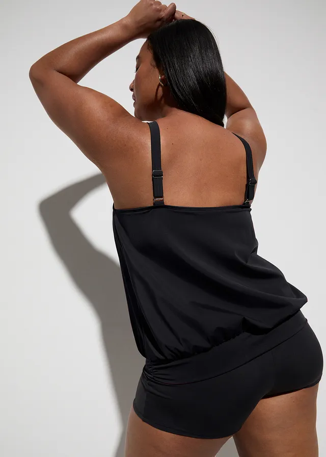 Tankini oversize (ens. 2 pces), Couleur: prune/noir imprimé