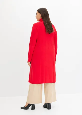 Dlouhý svetr s rozparkem, barva: rajská červená