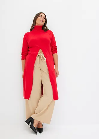 Dlouhý svetr s rozparkem, barva: rajská červená
