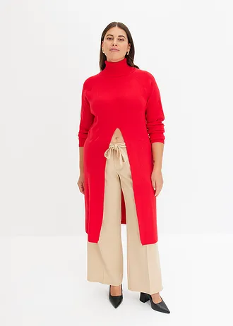 Dlouhý svetr s rozparkem, barva: rajská červená