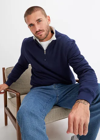 Thermo sweater met schipperskraag, warm gevoerd • donkerblauw • bonprix online shop