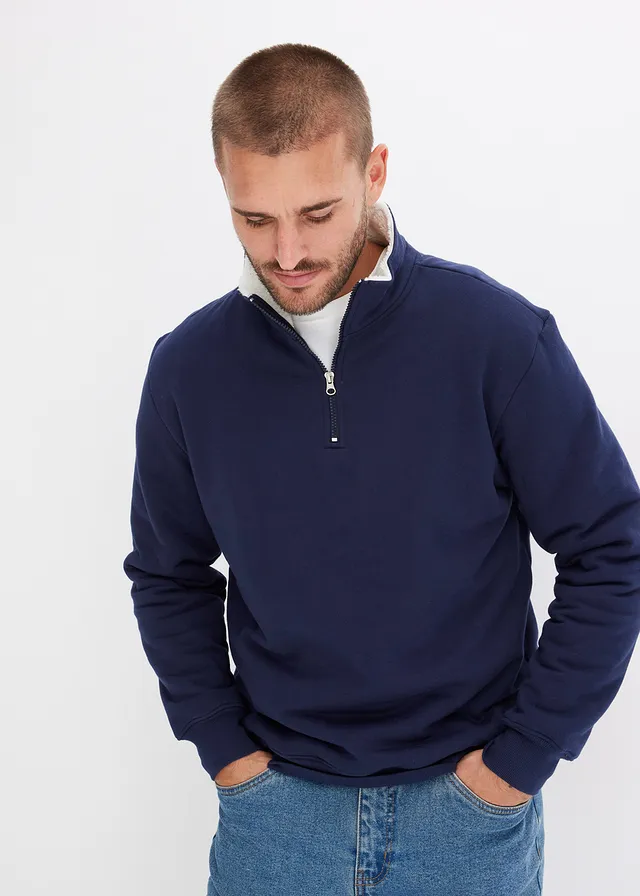 Thermo sweater met schipperskraag, warm gevoerd, Kleur: donkerblauw