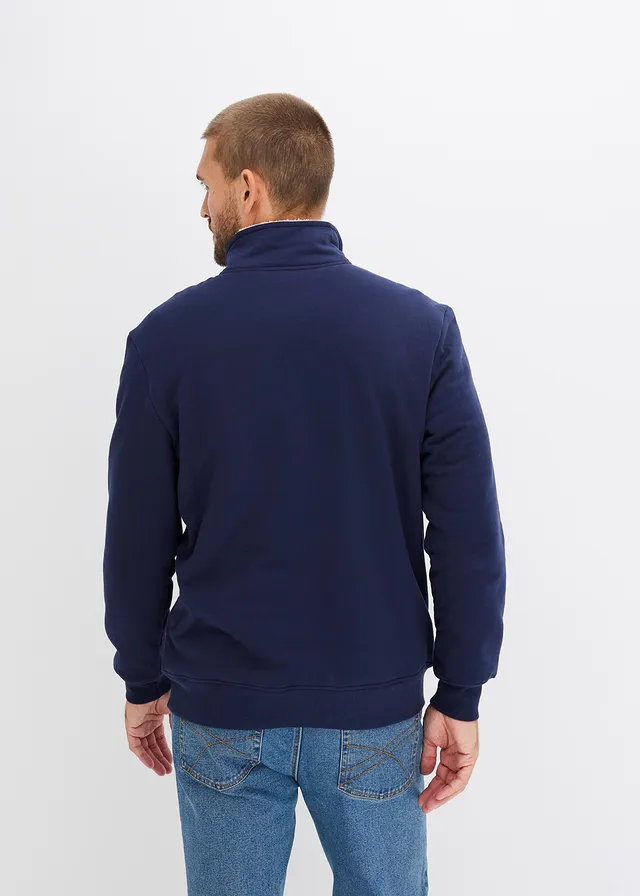 Sweat à col camionneur et doublure chaude, Couleur: bleu foncé