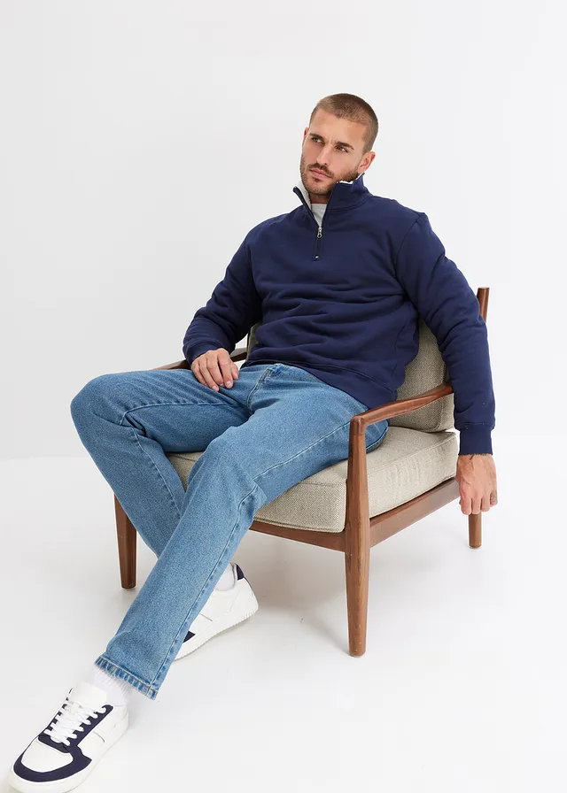 Thermo sweater met schipperskraag, warm gevoerd, Kleur: donkerblauw
