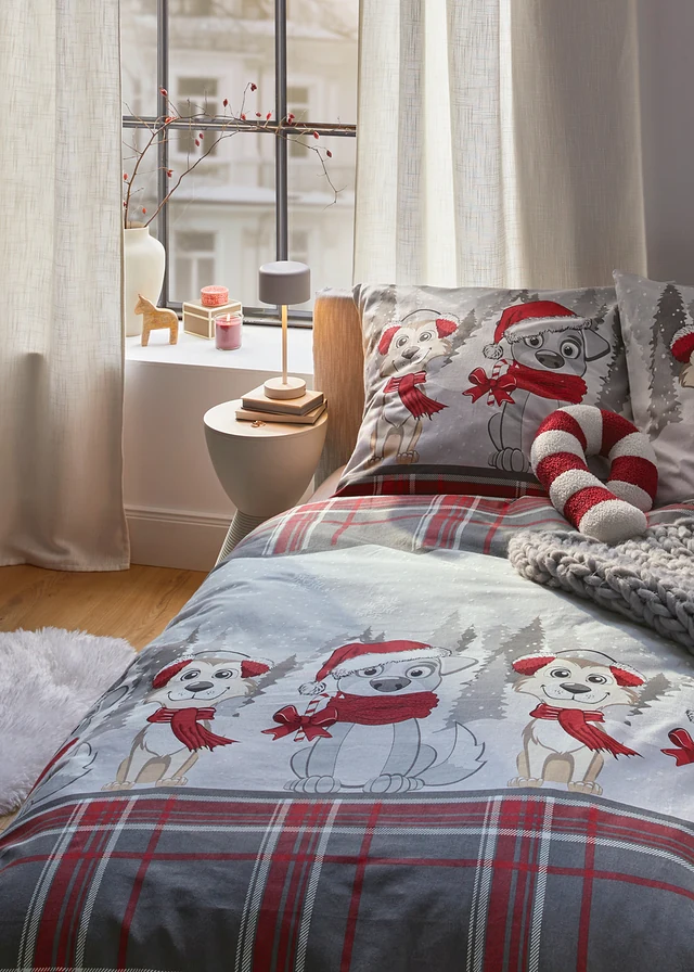 Flanellen dekbedovertrek • grijs - rood • bonprix online shop