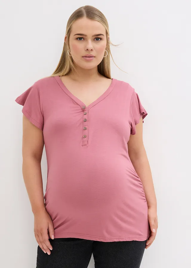 Blouse T-shirt de grossesse avec fonction allaitement avec viscose, Couleur: rose prune
