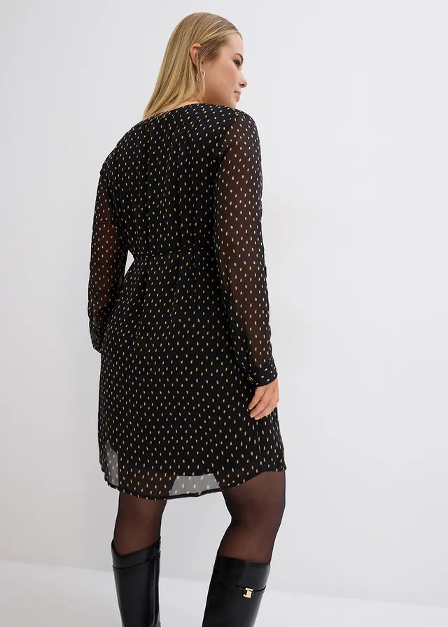 Robe de grossesse et d’allaitement en voile imprimé, Couleur: noir pois doré
