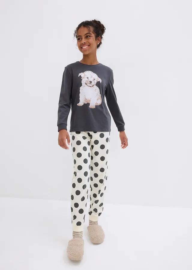 Pyjama 100% coton (ens. 2 pces), Couleur: anthracite/crème imprimé