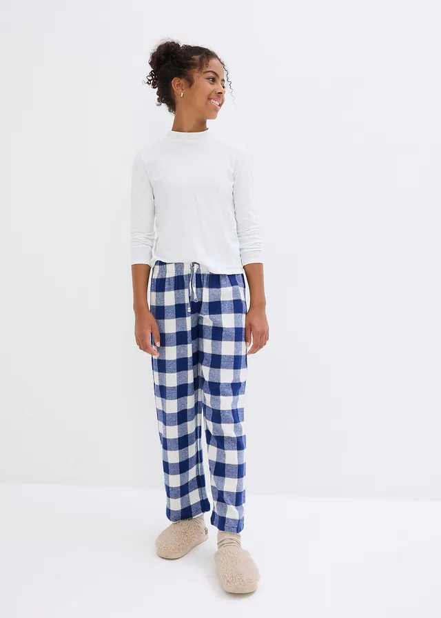 Pantalon de pyjama enfant en flanelle, Couleur: bleu profond-bleu clair carreaux