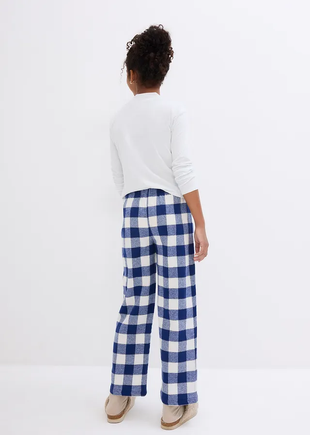 Pantalon de pyjama enfant en flanelle, Couleur: bleu profond-bleu clair carreaux