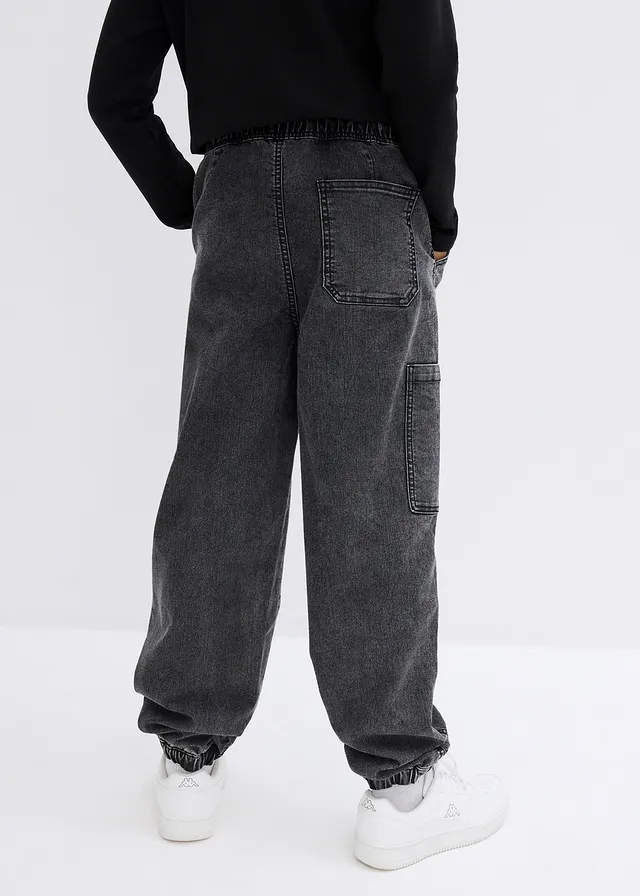 Jean jogger cargo extensible, Loose, Couleur: gris foncé denim