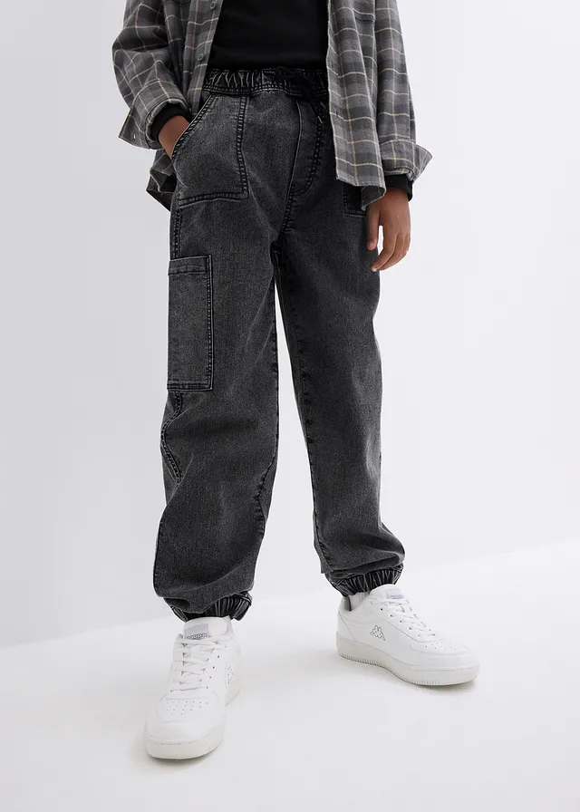 Jean jogger cargo extensible, Loose, Couleur: gris foncé denim