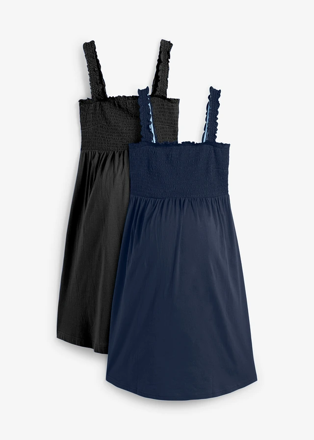 Lot de 2 robes de grossesse en coton, Couleur: bleu foncé/noir