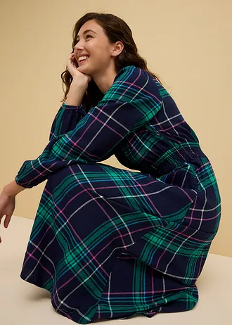 Robe en flanelle 100% coton • bleu foncé carreaux • Boutique bonprix
