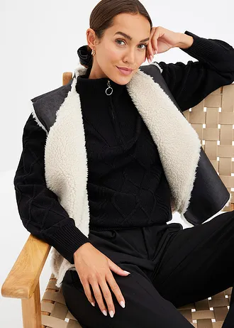 Pull camionneur en maille torsadée • noir • Boutique bonprix