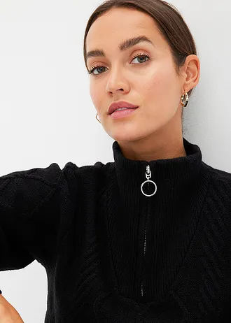 Pull camionneur en maille torsadée • noir • Boutique bonprix