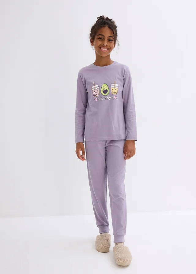 Meisjes pyjama van biologisch katoen (4-dlg. set) • leisteengrijs-rookviolet gedessineerd • product-page.page-title-suffix